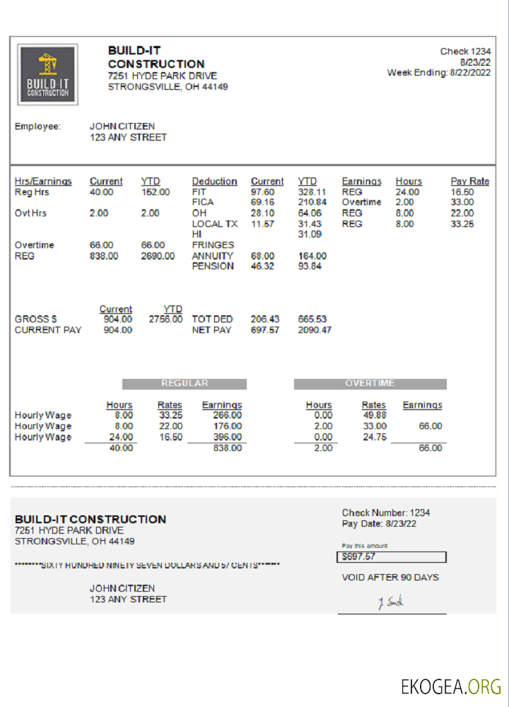 Déclaration des résultats d'une entreprise de construction aux États Unis, dans l'Ohio